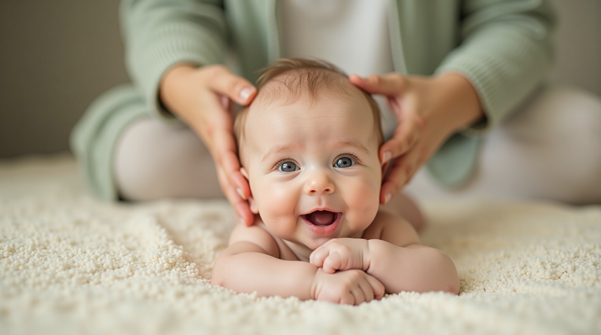 A happy, relaxed baby during a gentle cranial session